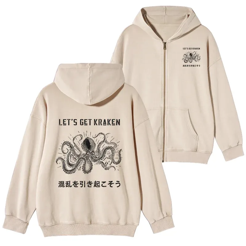 Tokyo-Tiger Funny Octopus：Let’s Get Kraken Washed Zip Hoodie