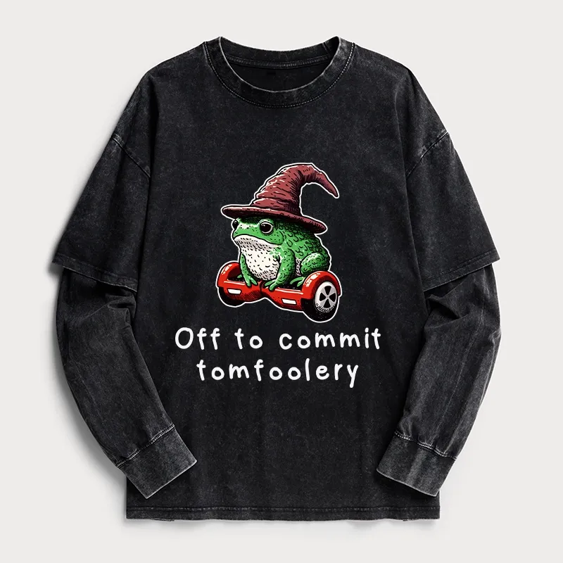 Tokyo-Tiger Japanese Frog Riding A Balance Scooter Washed Double Layer T-Shirt