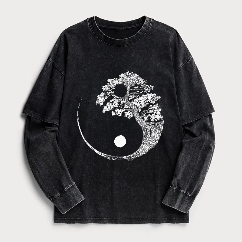 Tokyo-Tiger Yin-Yang Tai Chi Tree Washed Double Layer T-Shirt