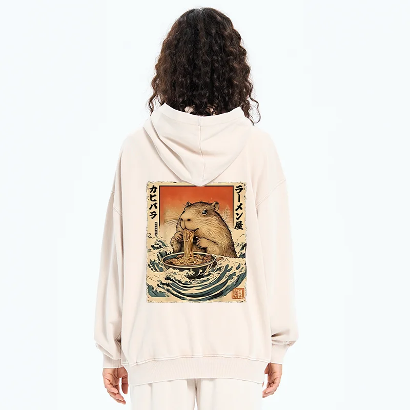 Tokyo-Tiger Hamster Eating Ramen Washed Zip Hoodie