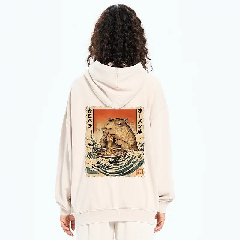 Tokyo-Tiger Hamster Eating Ramen Washed Zip Hoodie
