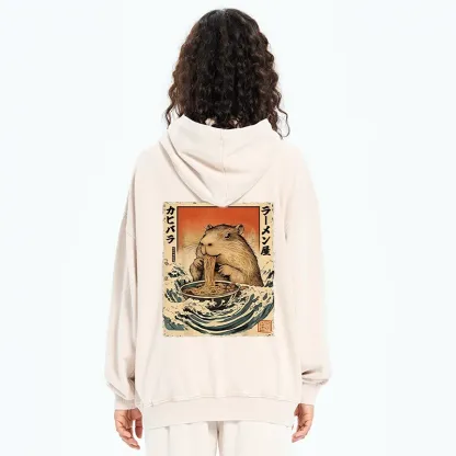 Tokyo-Tiger Hamster Eating Ramen Washed Zip Hoodie