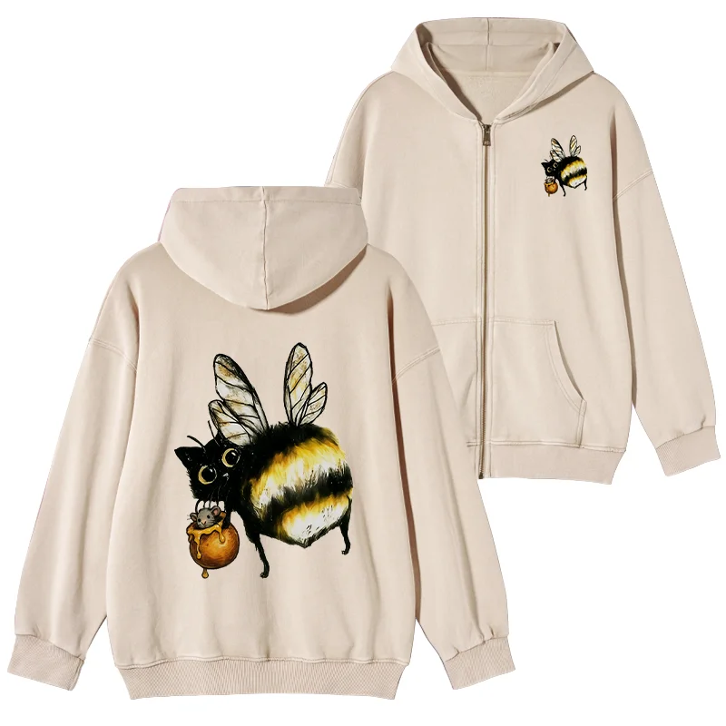 Tokyo-Tiger Cute Catbee Butt Washed Zip Hoodie