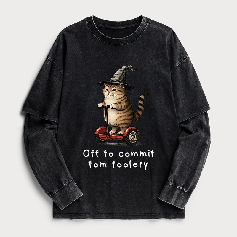 Tokyo-Tiger Orange Cat Riding Segway-style Washed Double Layer T-Shirt