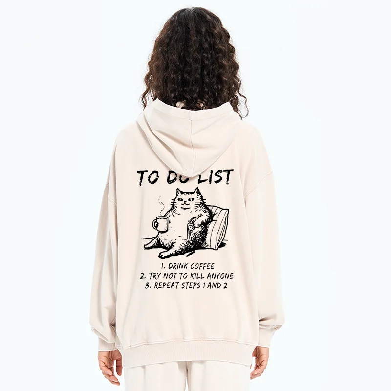 Tokyo-Tiger Cat's To-Do List Washed Zip Hoodie