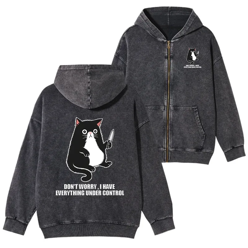 Tokyo-Tiger Cat Said Don't Worry Washed Zip Hoodie