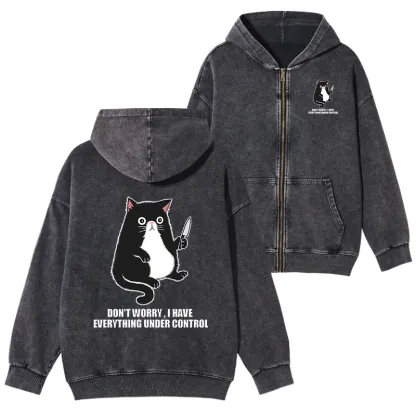 Tokyo-Tiger Cat Said Don't Worry Washed Zip Hoodie