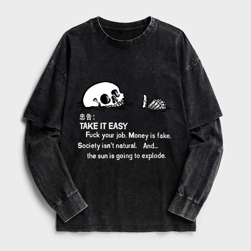 Tokyo-Tiger Skeleton Ridicule Washed Double Layer T-Shirt