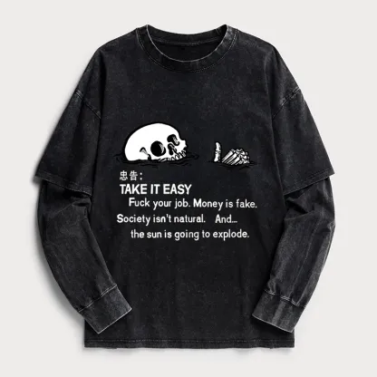 Tokyo-Tiger Skeleton Ridicule Washed Double Layer T-Shirt