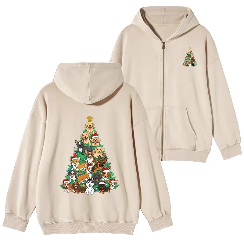 Tokyo-Tiger Christmas Tree Dog Funny Washed Zip Hoodie Sale