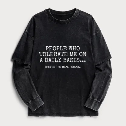 Tokyo-Tiger Anyone Who Puts Up With Me Is A Hero Washed Double Layer T-Shirt