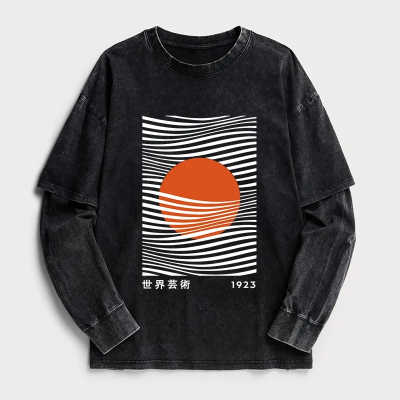 Tokyo-Tiger Minimalist Art Sun Washed Double Layer T-Shirt