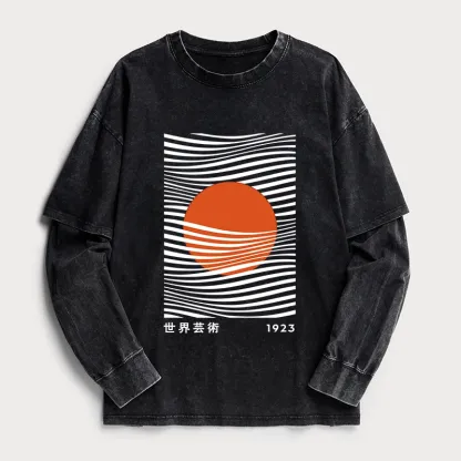 Tokyo-Tiger Minimalist Art Sun Washed Double Layer T-Shirt