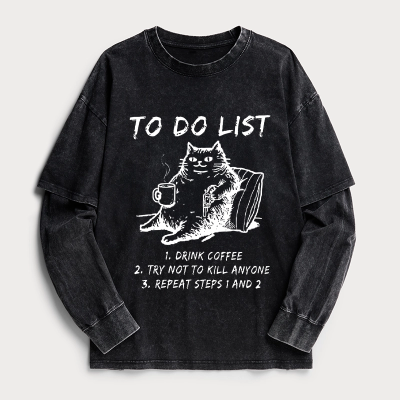 Tokyo-Tiger Cat's To-Do List Washed Double Layer T-Shirt
