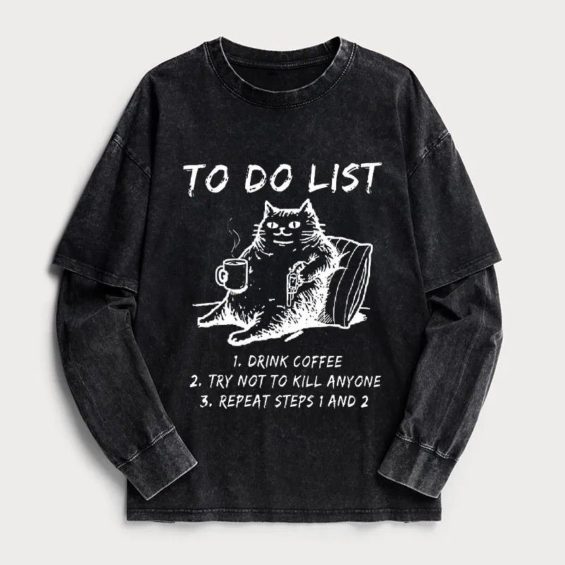 Tokyo-Tiger Cat's To-Do List Washed Double Layer T-Shirt