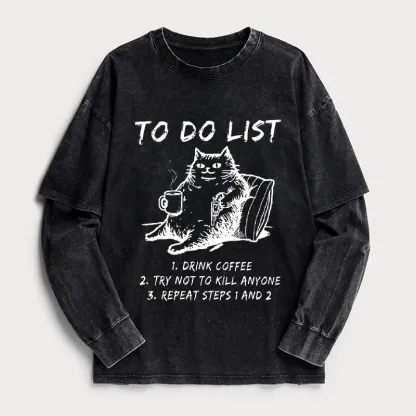 Tokyo-Tiger Cat's To-Do List Washed Double Layer T-Shirt