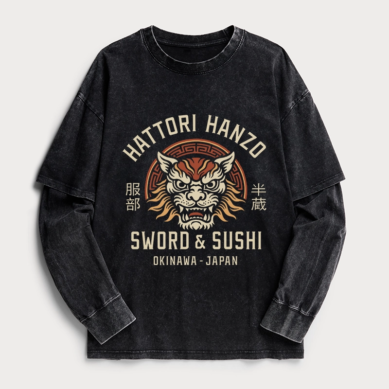 Tokyo-Tiger Hattori Lion Japanese Samurai Washed Double Layer T-Shirt