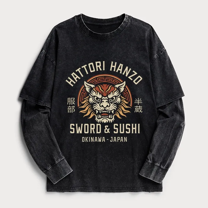 Tokyo-Tiger Hattori Lion Japanese Samurai Washed Double Layer T-Shirt