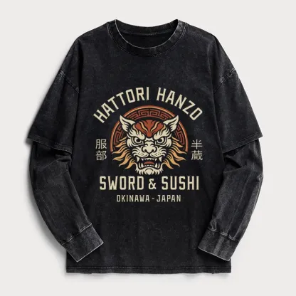 Tokyo-Tiger Hattori Lion Japanese Samurai Washed Double Layer T-Shirt
