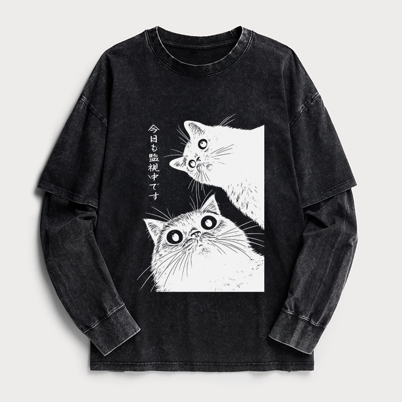 Tokyo-Tiger The Cat Is Watching Today Washed Double Layer T-Shirt