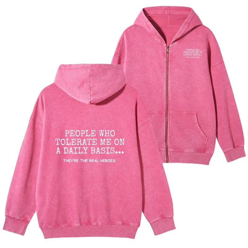 Tokyo-Tiger Anyone Who Puts Up With Me Is A Hero Washed Zip Hoodie