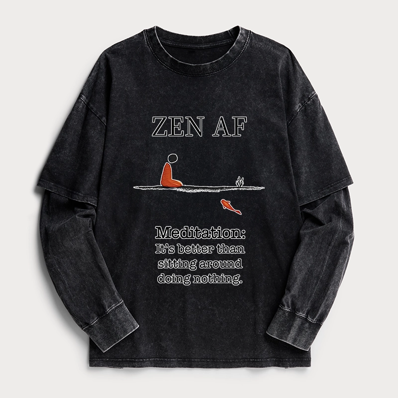 Tokyo-Tiger Zen Vibes Only: The Power of Meditation Washed Double Layer T-Shirt