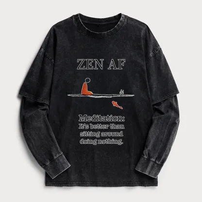 Tokyo-Tiger Zen Vibes Only: The Power of Meditation Washed Double Layer T-Shirt