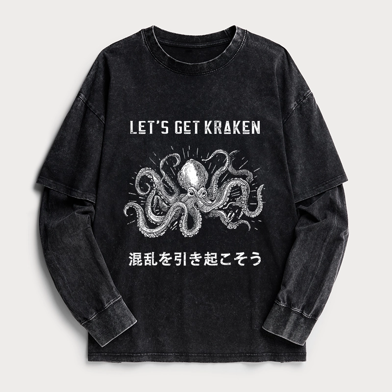 Tokyo-Tiger Funny Octopus：Let’s Get Kraken Washed Double Layer T-Shirt