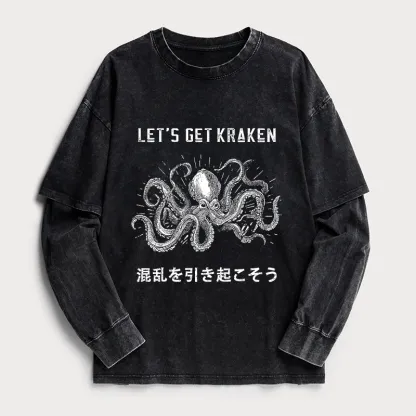 Tokyo-Tiger Funny Octopus：Let’s Get Kraken Washed Double Layer T-Shirt
