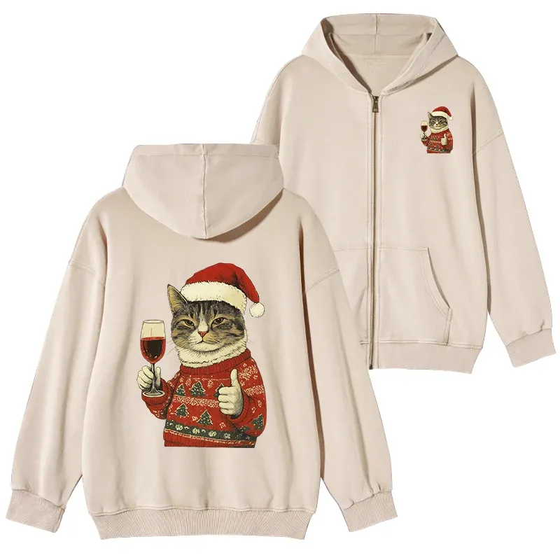 Tokyo-Tiger Christmas Cat Likes Washed Zip Hoodie Sale