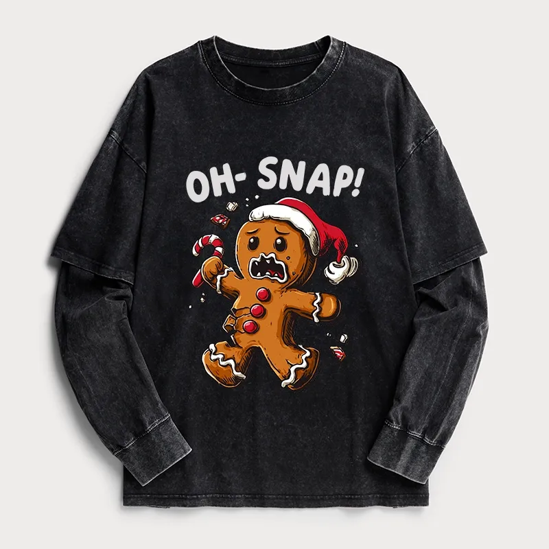 Tokyo-Tiger Oh Snap The Gingerbread Man's Christmas Chaos Washed Double Layer T-Shirt
