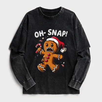 Tokyo-Tiger Oh Snap The Gingerbread Man's Christmas Chaos Washed Double Layer T-Shirt