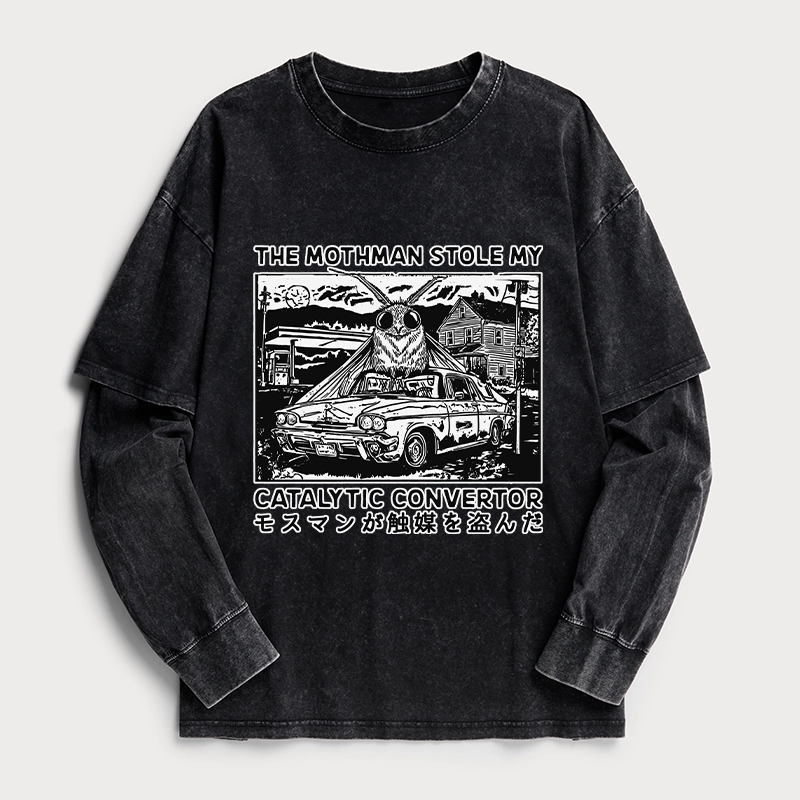 Tokyo-Tiger The Night Mothman Stole My Converter Washed Double Layer T-Shirt