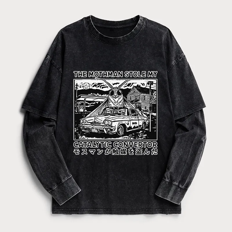 Tokyo-Tiger The Night Mothman Stole My Converter Washed Double Layer T-Shirt