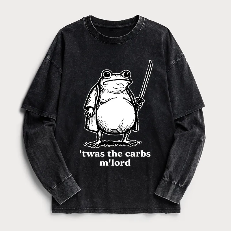 Tokyo-Tiger Funny Fat Samurai Frog Washed Double Layer T-Shirt