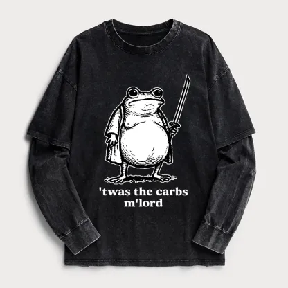 Tokyo-Tiger Funny Fat Samurai Frog Washed Double Layer T-Shirt