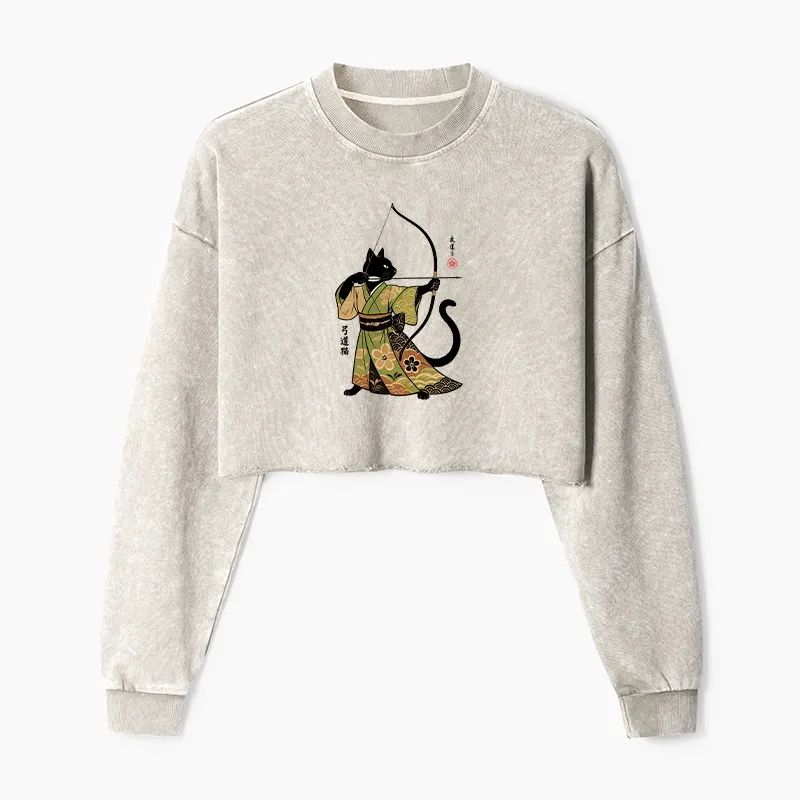 Tokyo-Tiger Japan Cat Archery Washed Crop Sweatshirt