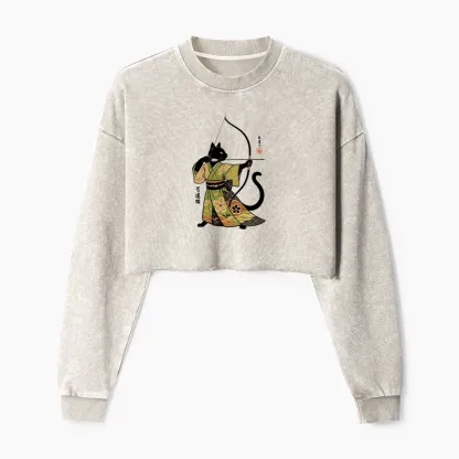 Tokyo-Tiger Japan Cat Archery Washed Crop Sweatshirt