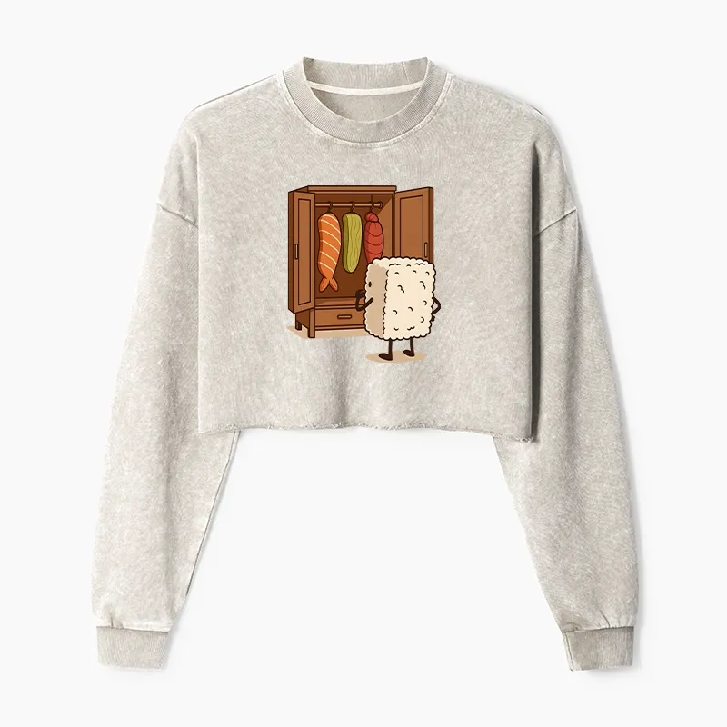 Tokyo-Tiger Sushi Pick Out Clothes Washed Crop Sweatshirt