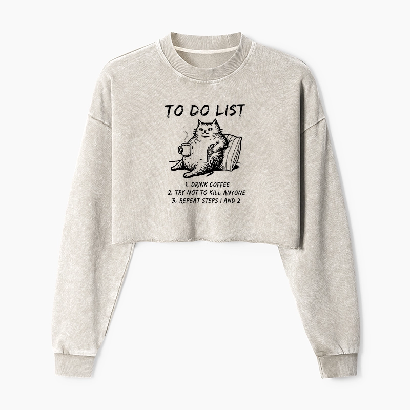 Tokyo-Tiger Cat's To-Do List Washed Crop Sweatshirt