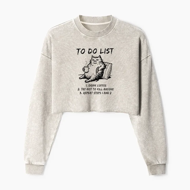 Tokyo-Tiger Cat's To-Do List Washed Crop Sweatshirt