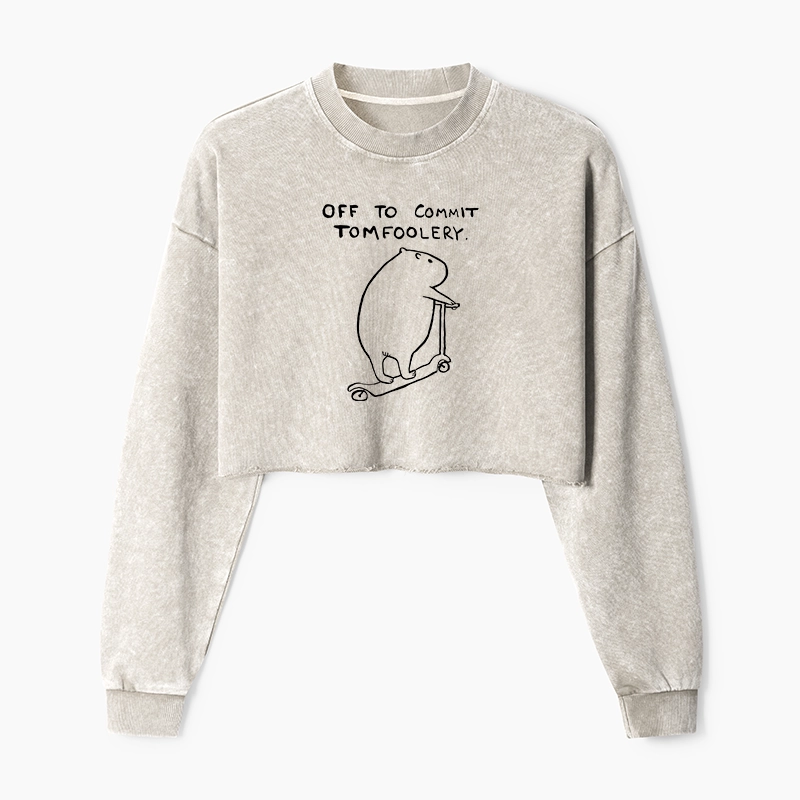 Tokyo-Tiger Capybara Is Ready To Do Something Bad Washed Crop Sweatshirt