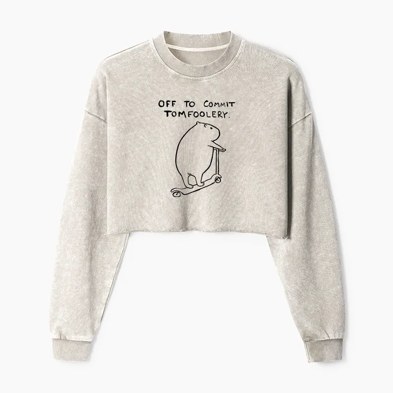 Tokyo-Tiger Capybara Is Ready To Do Something Bad Washed Crop Sweatshirt
