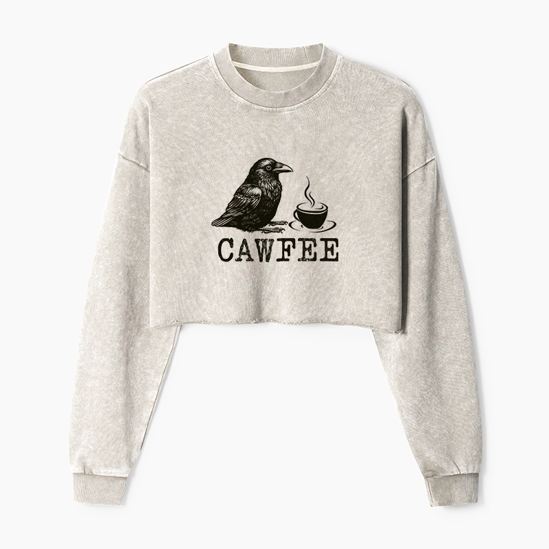 Tokyo-Tiger Cawfee Funny Japan Meme Washed Crop Sweatshirt