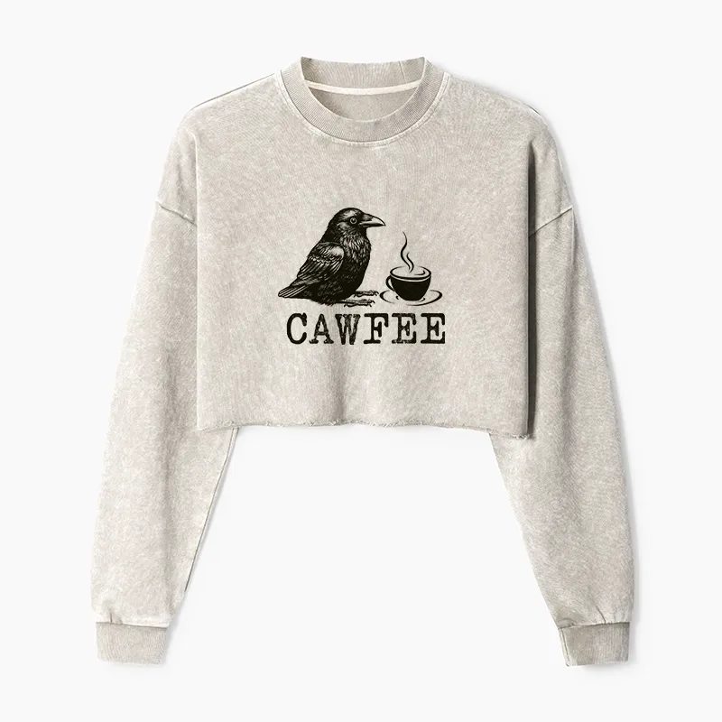 Tokyo-Tiger Cawfee Funny Japan Meme Washed Crop Sweatshirt