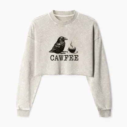 Tokyo-Tiger Cawfee Funny Japan Meme Washed Crop Sweatshirt