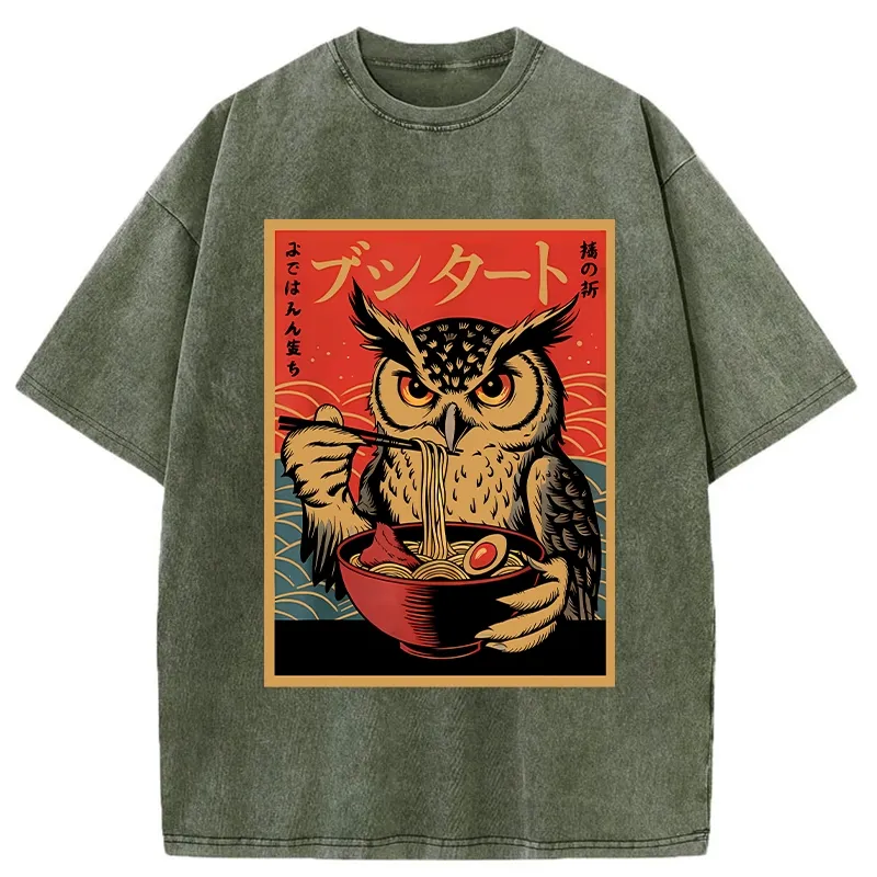 Tokyo-Tiger Ramen Lover Owl Washed T-Shirt