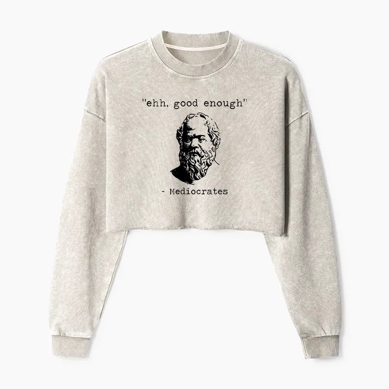 Tokyo-Tiger Mediocrates Meme Washed Crop Sweatshirt