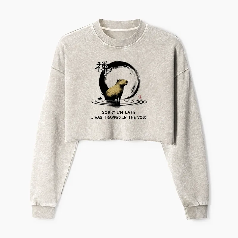 Tokyo-Tiger Zen Capybara Was Trapped In The Void Washed Crop Sweatshirt