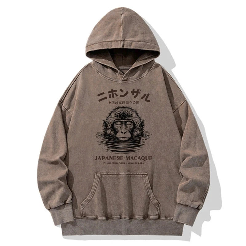 Tokyo-Tiger The Macaque Monkey In The Bath Japanese Washed Hoodie